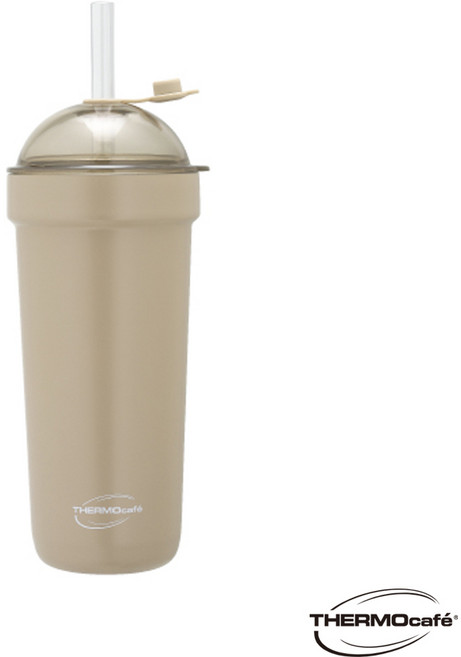 THERMOcafé 保溫杯 透明上蓋 附吸管, 奶茶棕, 1個, 900ml