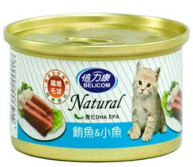 倍力康Belicom Natural 化毛貓罐 鮪魚&雞肉 80g, 1個, 倍力康化毛貓80g-鮪魚+小魚*24