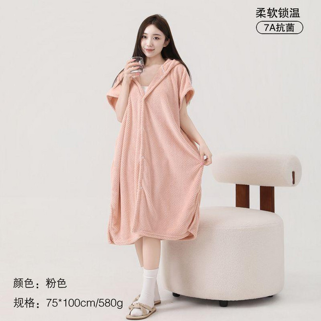 浴袍抗菌女短袖連帽成人居家洗澡浴衣速幹浴裙柔軟睡袍吸水 副廠產品