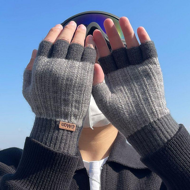 半指手套男露指冬季騎行加厚毛線漏指頭學生寫字針織保暖半截無指 副廠商品