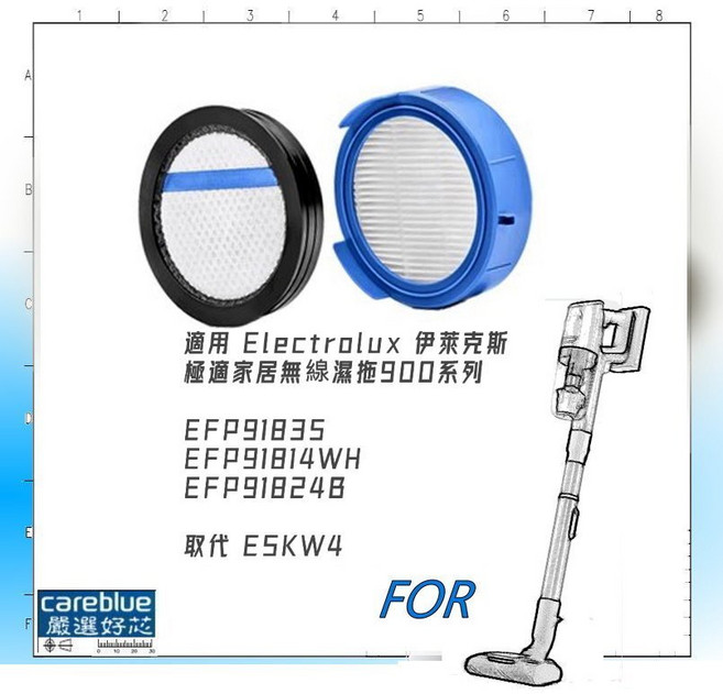 Electrolux 伊萊克斯 極適家居 900 系列無線濕拖 EFP91835 HEPA 濾網濾芯 ESKW4, 1個, 1只