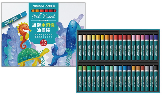 SIMBALION 雄獅 水溶性油畫棒粉蠟筆 兒童繪畫蠟筆 安全無毒, 1個, WO-36 / 36色, 36色