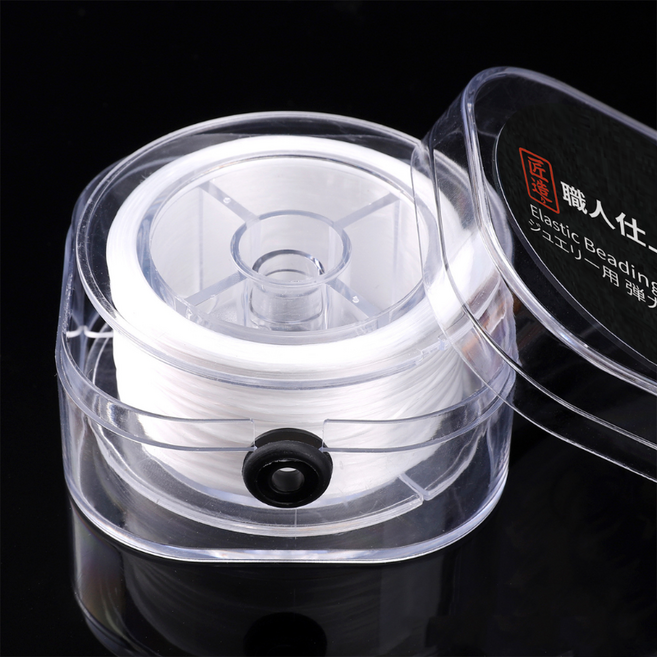 彈力串珠線材 DIY手工藝品配件 高彈性耐用 鮮豔色彩 透明收納盒, 日本職人款【雪霧白】100米, 1個