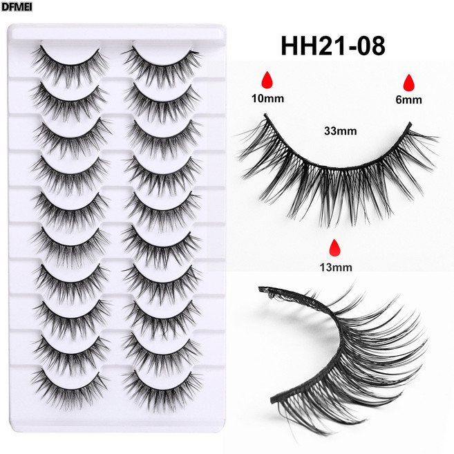 DFMEI 歐美款假睫毛 東南亞3D立體濃密半眼睫毛一片式, 1盒, HH21-08(硬梗高性價比):如圖