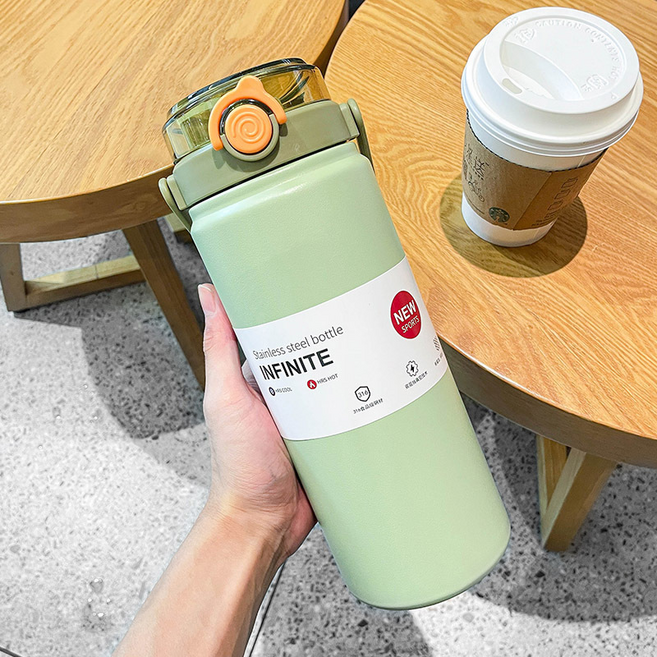 GUEFOON 不銹鋼吸管雙飲保溫杯, 1個, 1L, 綠色1200ml:ml(1612)