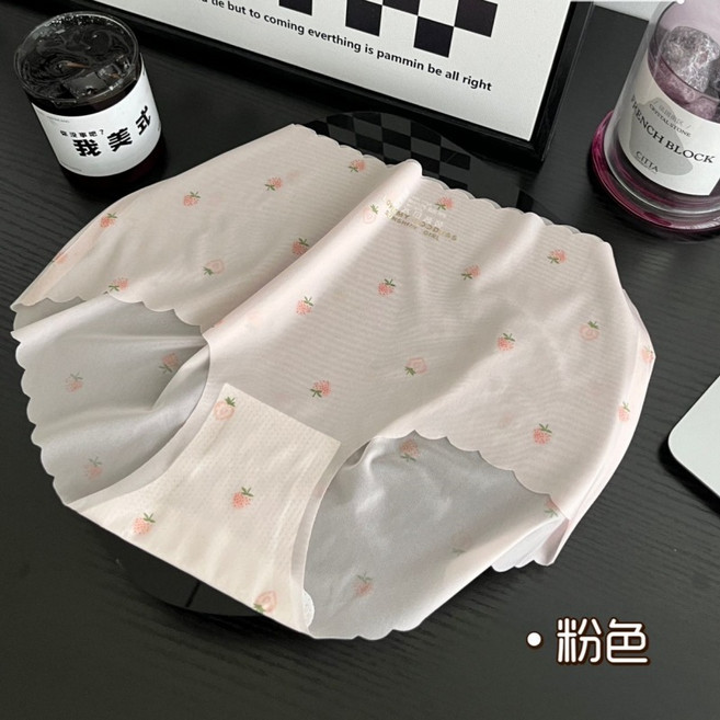 Onedays 裸感印花面膜內褲 超薄冰絲3D一片式涼感中腰內褲 無痕內褲 透氣內褲 女內褲 瑜珈健身C701, 粉,M