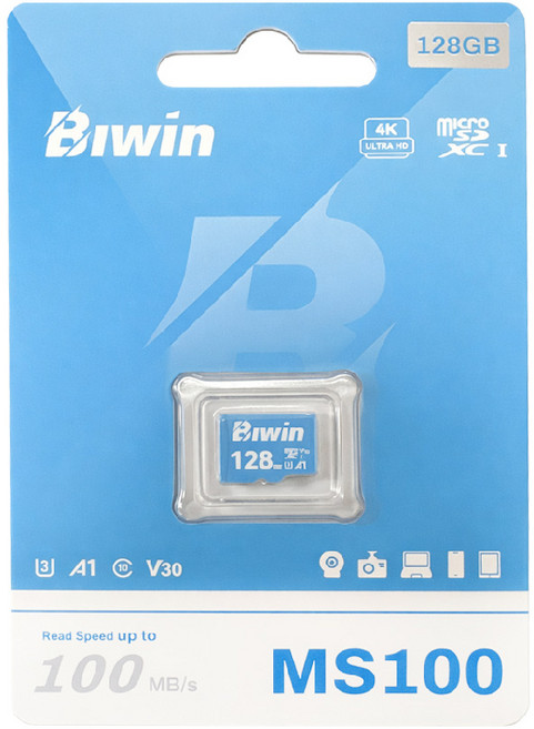 Biwin MS100 Micro SDXC 記憶卡 128GB A1 V30 4K Ultra HD, 1個