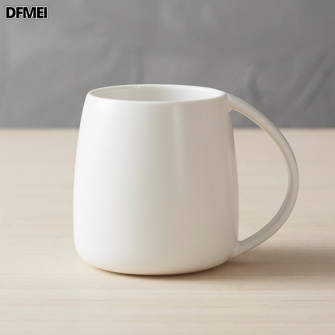 DFMEI 陶瓷水杯 創意馬克杯帶手柄辦公室情侶水杯會議杯 大容量簡約水杯, 1個, 蛋形白色啞光:301-400ml