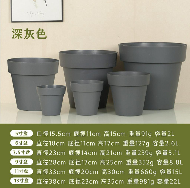 透氣疏水塑膠盆 仿水泥盆 附水盤, 深灰色, 1個
