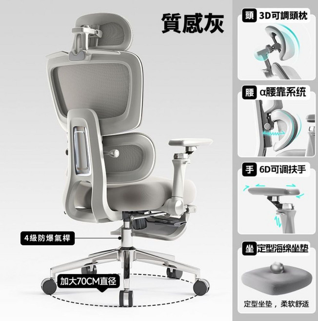 C&D 專家級人體工學椅, 現貨-質感灰(優質材料21KG)