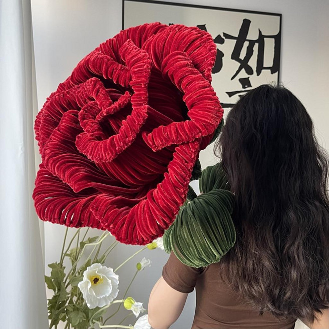 特大巨型玫瑰花DIY材料包,約1.6米,手工製作,情人節禮物, 1個, 特大巨型玫瑰1.6米左右 酒紅, 酒紅