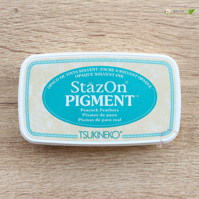 Tsukineko 月貓 Stazon PIGMENT 速乾油性印台 多色可選 手工藝必備, 1個, SZ-PIG-062 孔雀羽毛