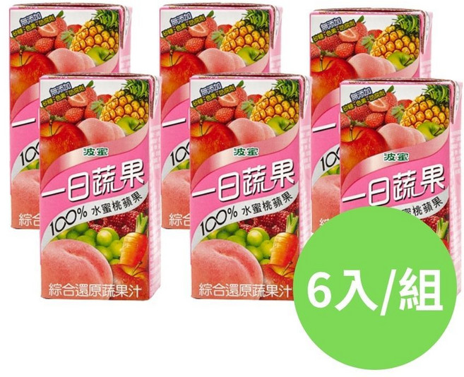 波蜜 一日蔬果100%蔬果汁, 6個, 水蜜桃蘋果, 160ml