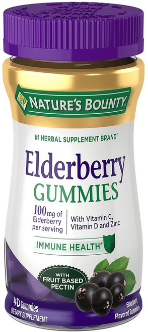 NATURE'S BOUNTY 接骨木莓免疫支援 100mg 含維他命A C D E及鋅軟糖, 1個, 40錠