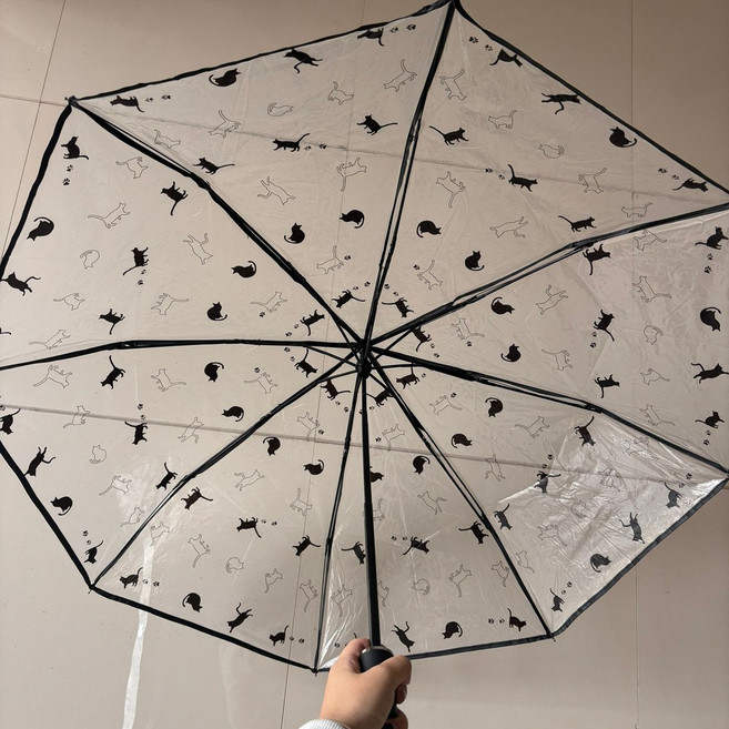 貓咪圖案三折透明雨傘