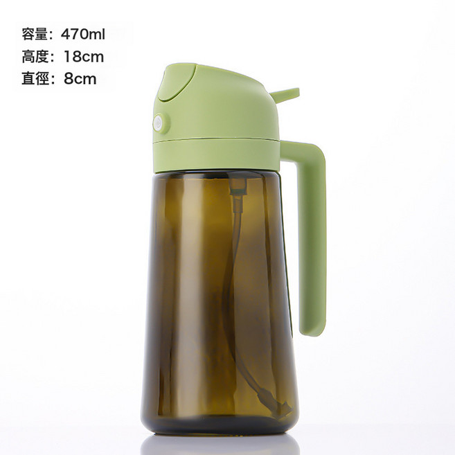 DFMEI 新款避光玻璃瓶噴油壺廚房兩用噴油瓶二合一家用玻璃油壺470ML, 1個, 避光470ml-綠色:如圖