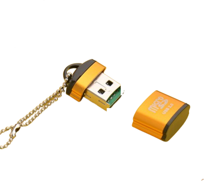 鑰匙扣便攜迷你讀卡器 高速Micro SD手機TF內存卡讀卡器, 合金讀卡器-金色 袋裝送掛鏈, 1個, 033-52