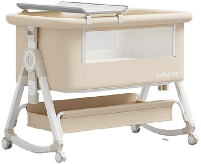 babybed 新生兒多功能嬰兒床 附蚊帳, 高碳鋼 - 塵光漫染丨尿布臺款 記憶棉墊 儲物籃 蚊帳 尿布臺 CS - 6