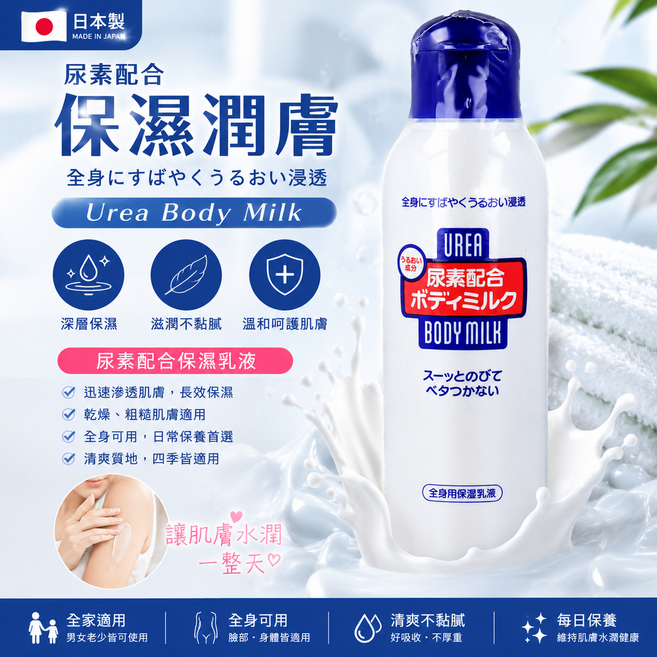 UREA 尿素配合 全身用保濕乳液 迅速滲透保濕 清爽質地, 1件, 150ml
