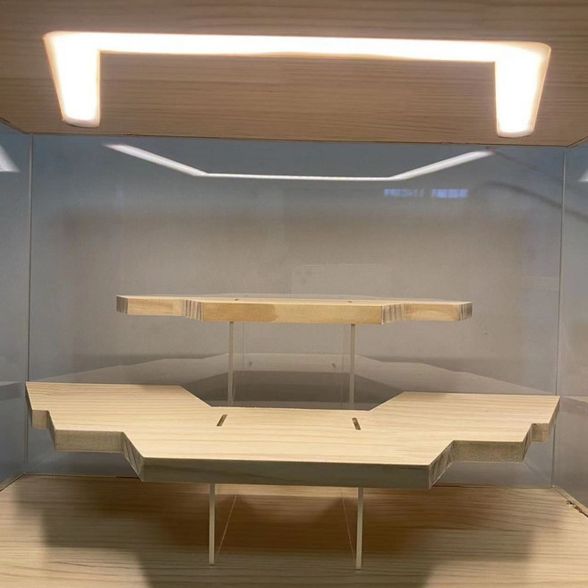 實木帶燈防塵展示櫃 - 大容量多層模型展示架, 大號單層u燈飛機梯長33寬22高25