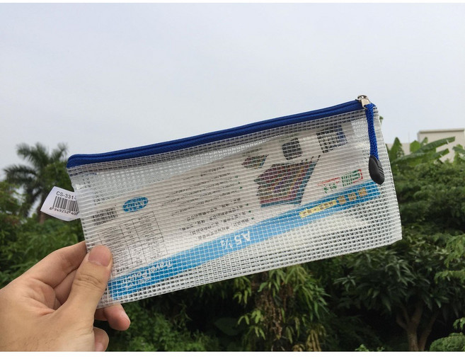 偉旗 CS-331 A5支票用透明網狀 文件收納袋 票據型拉鍊袋, 1個, 綠(中間為白色網格)