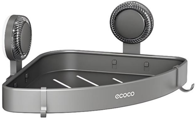 ecoco 免釘旋轉吸盤牆角置物架 浴室廚房收納架 瀝水三角置物籃, E25220槍灰色, 1個