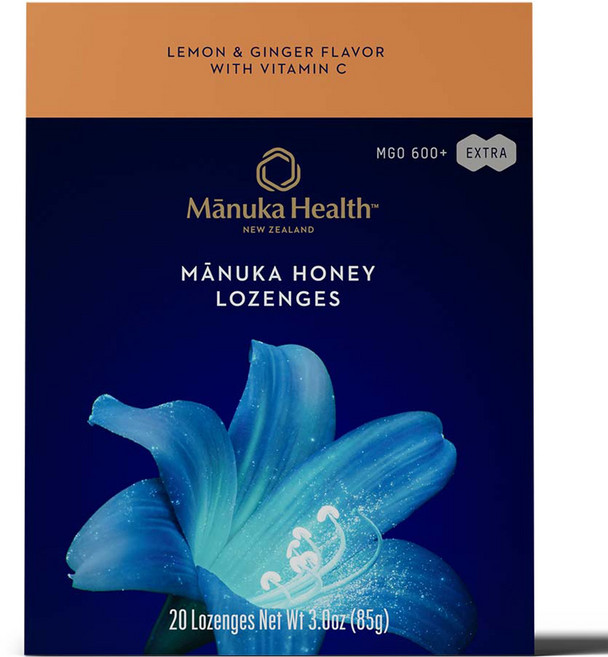 Manuka Health 蜂蜜 MGO 600+ 含額外維他命C 檸檬生薑口味喉糖, 1個, 20錠