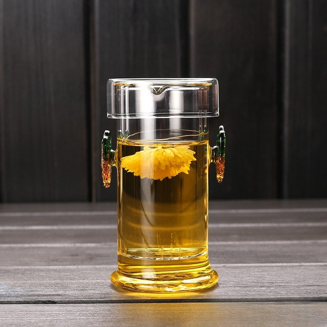 耐熱玻璃雙耳泡茶器 彩色耳簡易茶壺 過濾茶具, 1個, 彩色耳雙耳杯