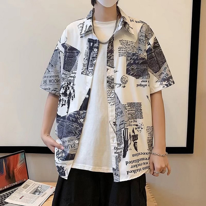 M-8XL大尺碼 夏威夷風海灘沙灘薄款碎花短袖開衫 韓版日系慵懶港風男女襯衣