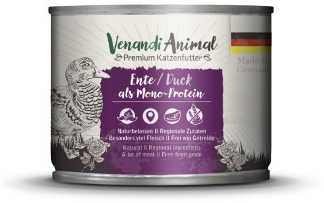 Venandi Animal 貓主食罐 德國製造 低敏無穀, 200g, 1個, 低敏純鴨