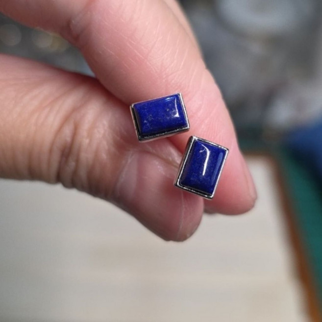 天然青金石耳環 925銀針耳針