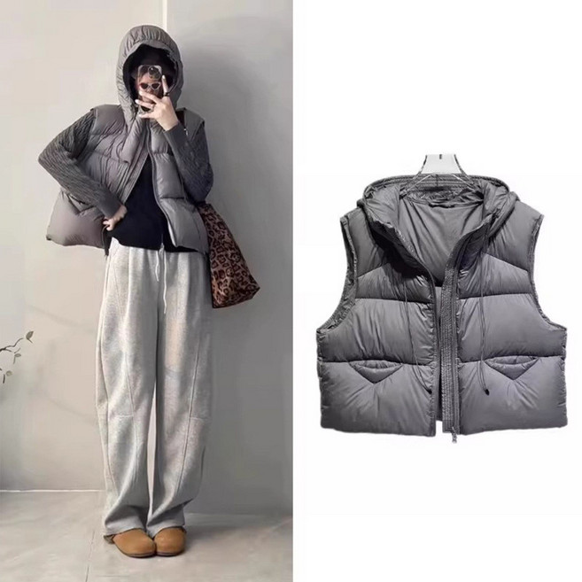 泡芙連帽羽絨棉服馬甲女2025秋季新款輕柔蓬鬆百搭寬鬆馬夾背心女