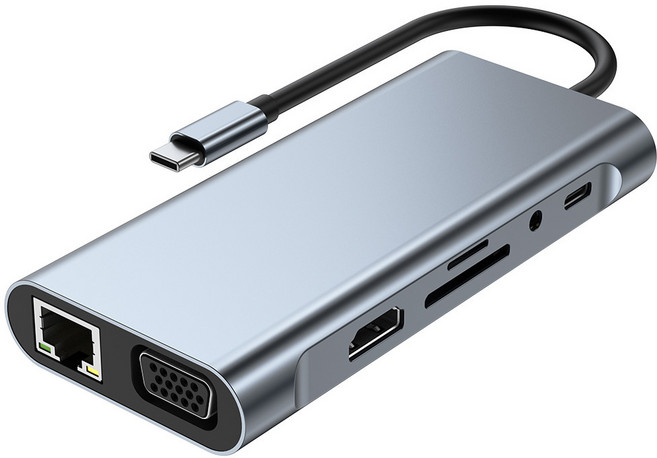 11合1 USB-C集線器 Type-C擴展塢 PD充電 4K HDMI 多功能擴展器, 黑灰色, 1個