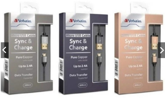 Verbatim 威寶 microUSB 編織線 120cm 充電傳輸線 最高2.4A 三色可選, 金色, 1個