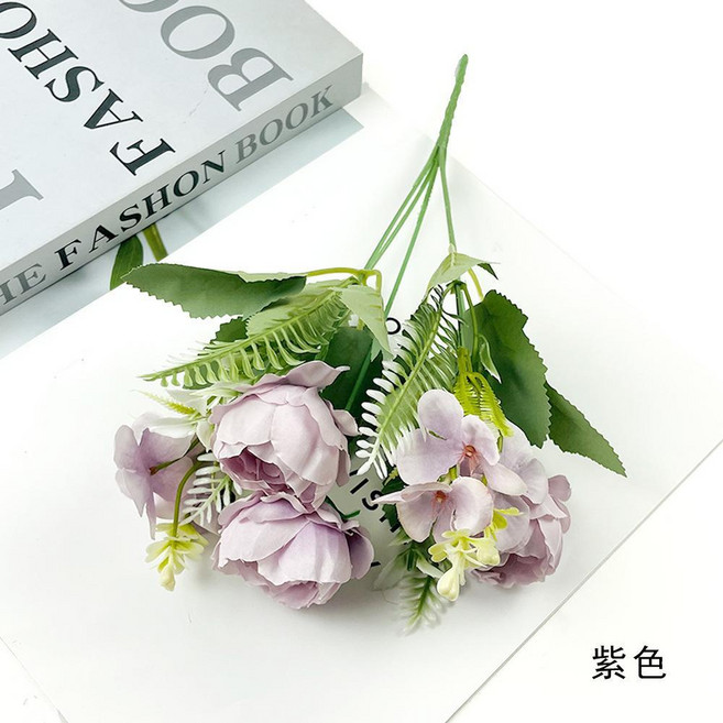 韓式繡球牡丹花束 模擬花藝裝飾 婚禮佈景 家居軟裝 攝影道具, 紫色, 1個