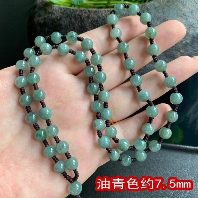 如意珠寶玉坊 翡翠玉珠掛繩項鏈 男女款 油青色玉鏈子 約7.5mm