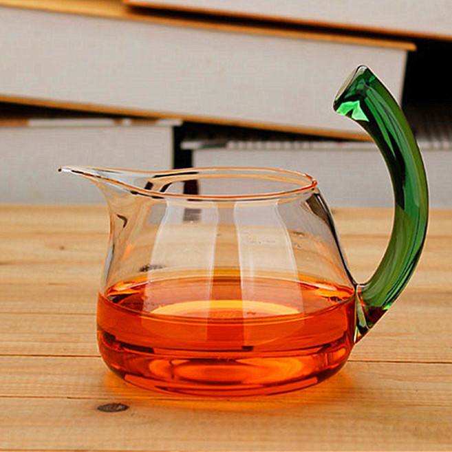 玻璃公道杯茶具 翹把分茶器 鷹嘴茶海, 綠色,350毫升, 1個