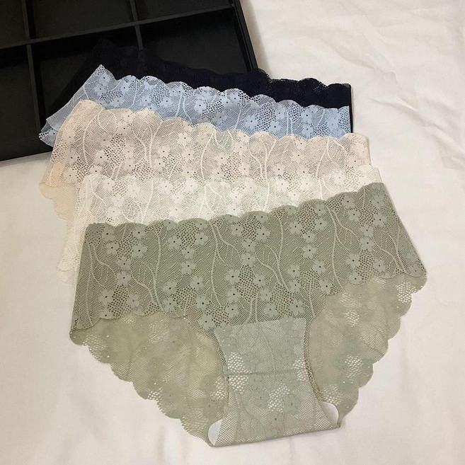女士無痕蕾絲內褲 純棉抗菌襠中腰三角褲, 4條/顏色自定義,XL 57.5-67.5公斤