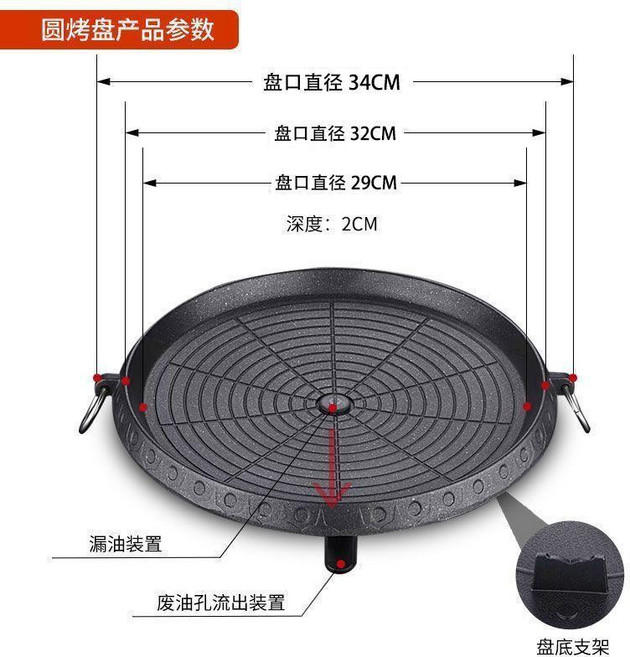 good 燒烤盤無煙烤肉鍋烤肉盤卡式爐韓式烤盤家用戶外不粘鍋鐵板燒, 1個, 韓式32CM不粘圓形烤盤,明火用