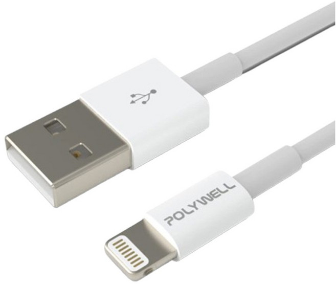 POLYWELL Type-A Lightning充電線 3A電流 適用iPhone 20公分至2米, 白色, 1個, 200cm