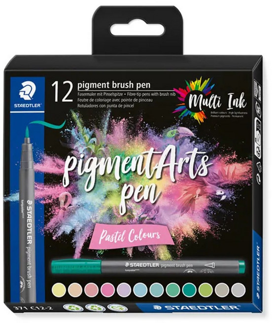 德國 STAEDTLER 施德樓《Pigment Arts Pen 彩藝毛筆 - 刷尖 12 色組》 明進文房具, 1個, 粉彩色系