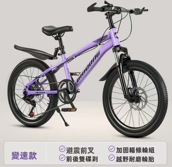 HYLSS 自行車青少年變速山地車山地自行車, 18寸 適合身高115-135cm, 紫色 輻條輪款(1320)
