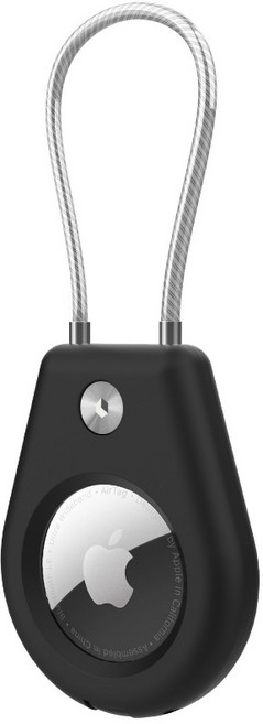 適用於 Apple AirTag PC 硬殼鋼繩鑰匙圈保護殼, 黑, 1個