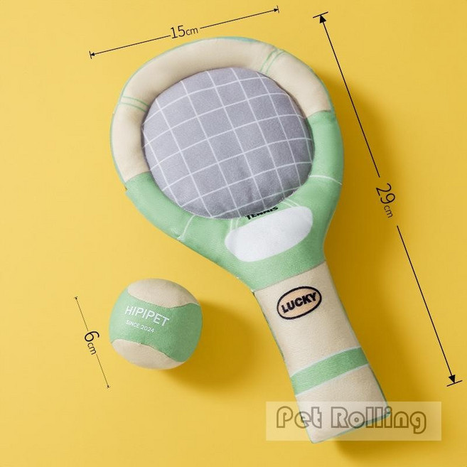 Pet Rolling 寵物磨牙響紙發聲啃咬互動玩具 幼犬柯基比熊小狗解悶, 奶綠色網球拍, 1個