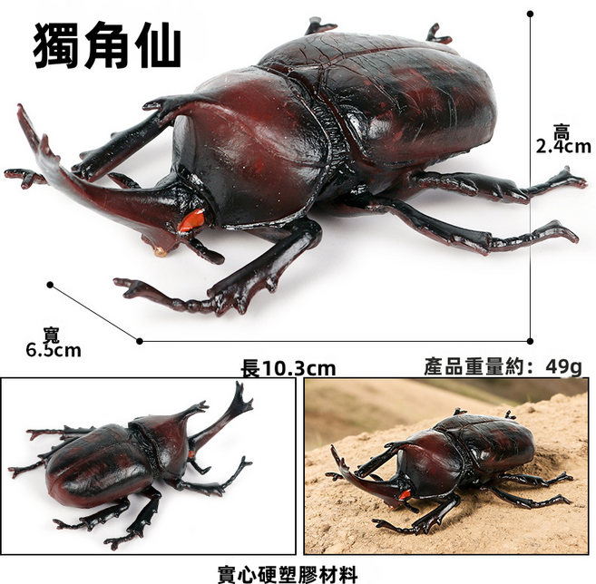 兒童仿真動物模型玩具蠍子蜈蚣蝸牛蜘蛛螞蟻甲蟲動物園花園裝飾品, 1個, M-958大獨角仙:1612