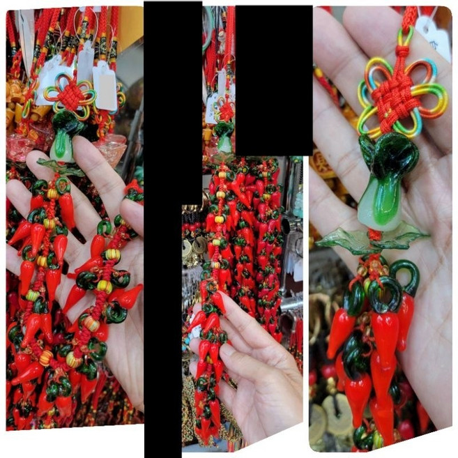 琉璃招財紅辣椒吊飾 春節開運小白菜辣椒元寶吊飾, 翠玉白菜