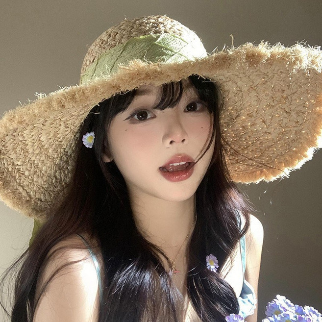 法式蝴蝶結拉菲草帽女夏季大帽檐遮陽防曬帽海邊沙灘度假編織帽子