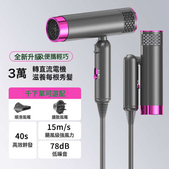 摺疊吹風機負離子速幹護發歐規美規電吹風筒家用大風力吹風機, 日規美規110V國內勿拍, 3609灰色