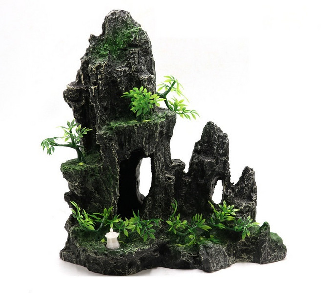 造景 大型假山擺件 水族箱仿真造景 立體視覺 自然風格, 1個, 尖山峰