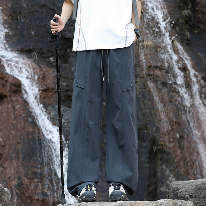 休閒褲男款夏季褲子輕奢潮流運動褲夏天薄款男褲薄款褲子美式七分褲休閒寬鬆速乾褲男男夏季褲子亞麻褲男休閒褲男款闊腿褲舒適透氣格子褲YC8361休閑褲
